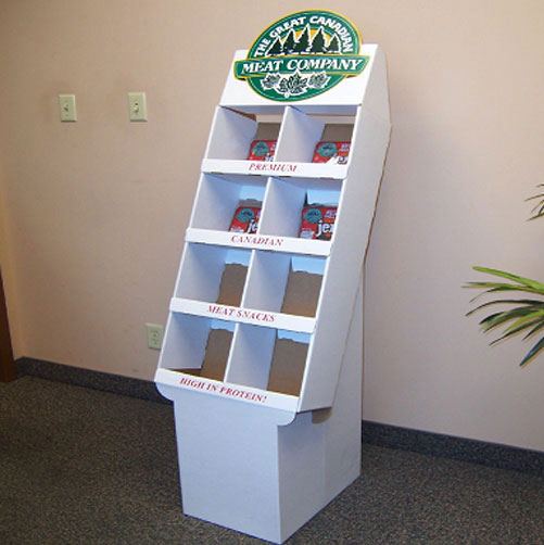 A corrugated floor display unit with printed graphics