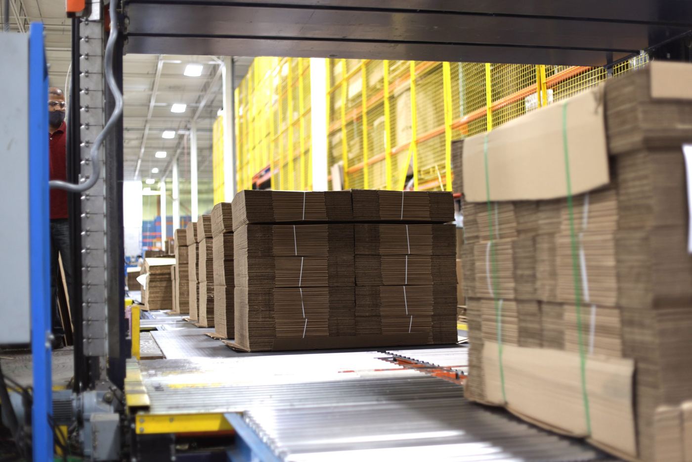 Pallets moving through the warehouse