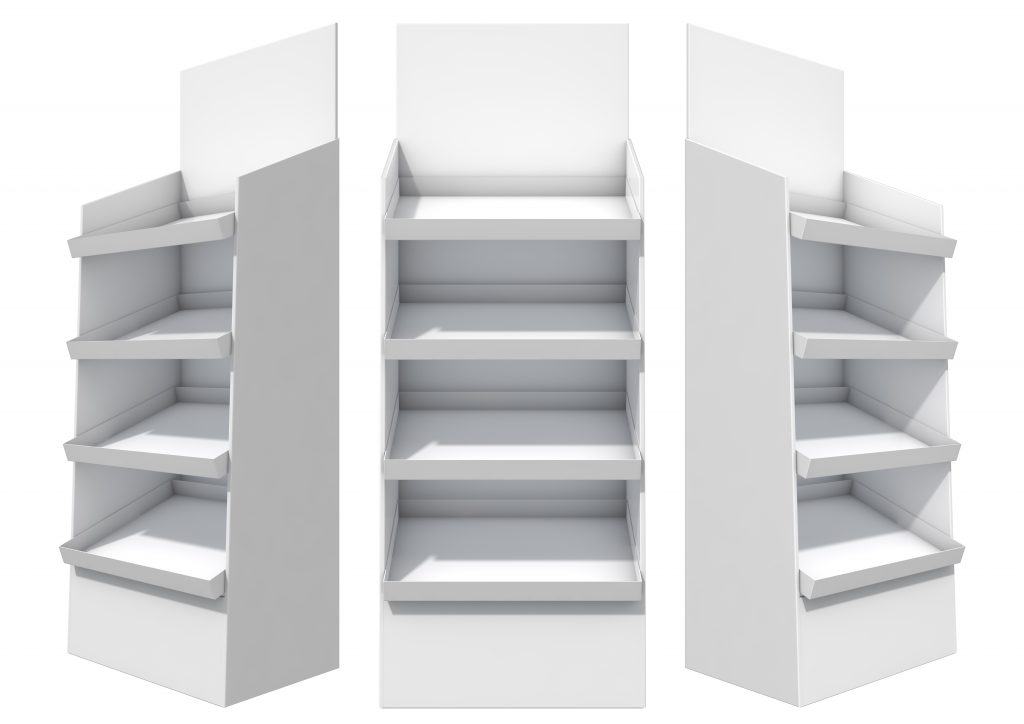 White corrugated shelf display units
